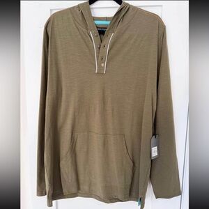 Men’s Olive Hooded Henley L BNWT Lightweight Hoodie Shirt Casual Minimalist